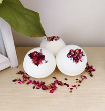 Load image into Gallery viewer, Natural Rose Scented Bath Bomb - Luxurious Bath Bomb - Bath Bomb with Dried Roses - All Natural Bath Bomb - Rose Essential Oil