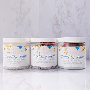 Fertility Bath Set - Menstrual Phase - Follicular Phase - Ovulation - Set of 3 - Trying to Conceive - Aromatic Baths  - TTC